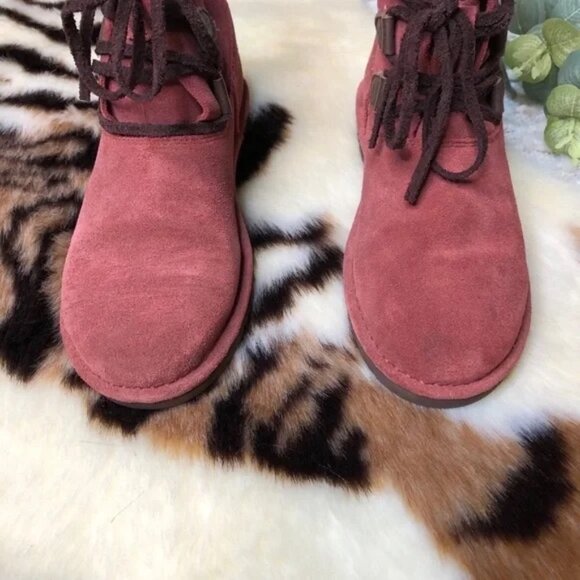 π UGG Women's Rustic Red Suede Leather Ankle Boots Sz 6 | Cozy Fall Boho Style - Picture 7 of 9
